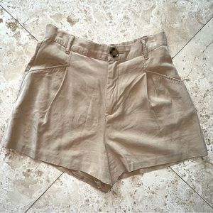 Zara Khaki Flowy High Waisted Loose Shorts